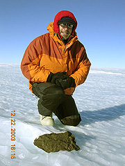 Ralph Harvey with a 20kg ordinary chondrite