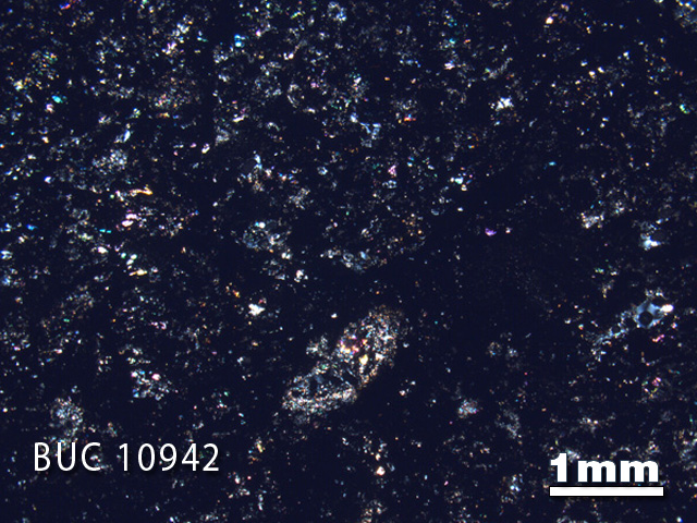 Thin Section Photo of Sample BUC 10942 in Cross-Polarized Light with 1.25X Magnification