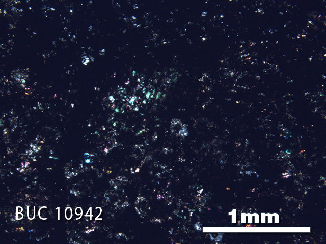 Thin Section Photo of Sample BUC 10942 in Cross-Polarized Light with 2.5X Magnification