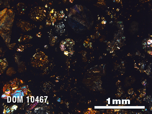 Thin Section Photo of Sample DOM 10467 in Cross-Polarized Light with 2.5X Magnification