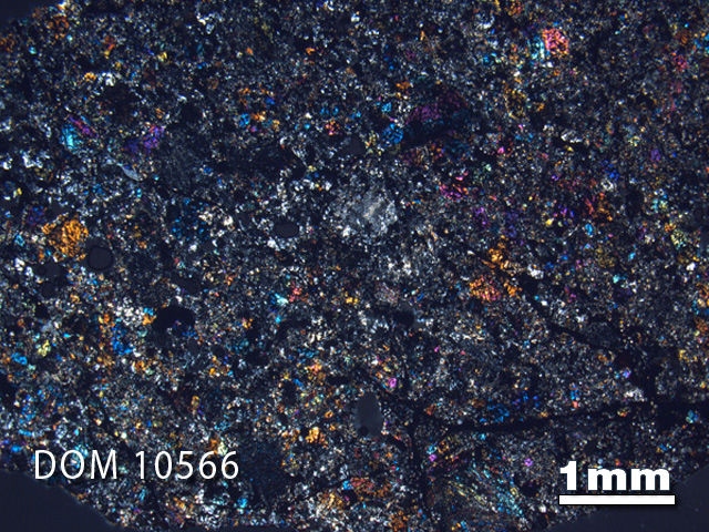 Thin Section Photo of Sample DOM 10566 in Cross-Polarized Light with 1.25X Magnification