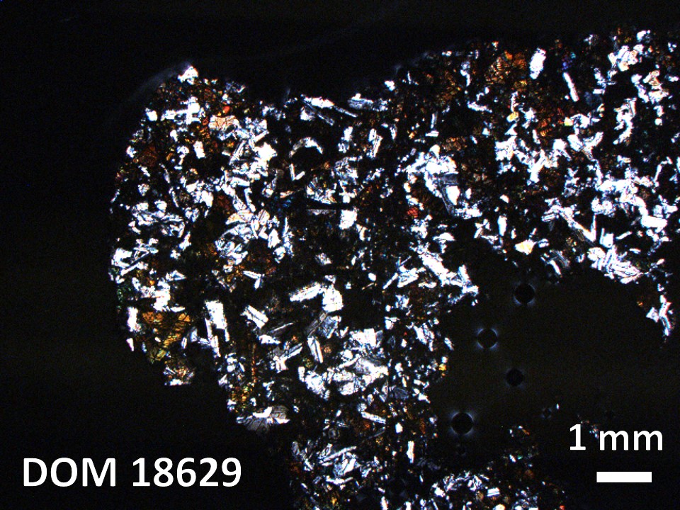 Thin Section Photo of Sample DOM 18629 in Cross-Polarized Light with 1.25X Magnification