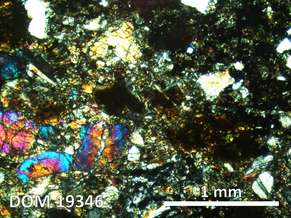 Thin Section Photo of Sample DOM 19346 in Cross-Polarized Light with 2.5X Magnification