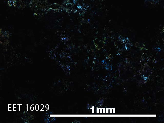 Thin Section Photo of Sample EET 16029 in Cross-Polarized Light with 5X Magnification