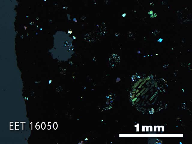 Thin Section Photo of Sample EET 16050 in Cross-Polarized Light with 2.5X Magnification