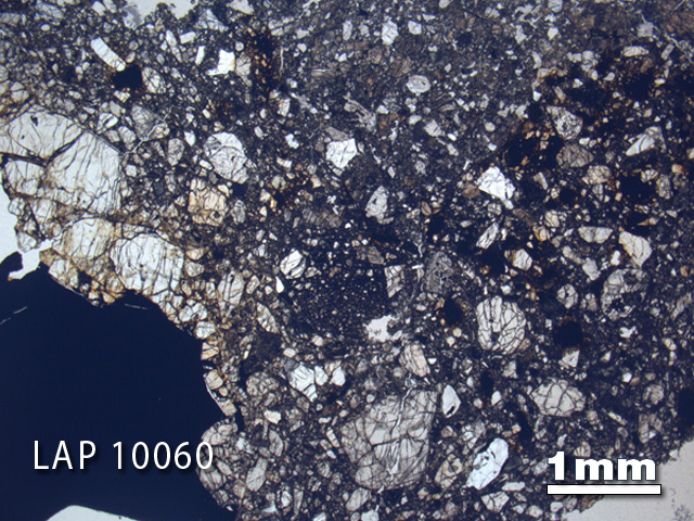 Thin Section Photo of Sample LAP 10060 in Plane-Polarized Light with 1.25X Magnification