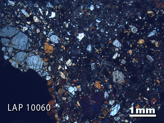 Thin Section Photo of Sample LAP 10060 in Cross-Polarized Light with 1.25X Magnification