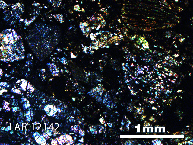 Thin Section Photo of Sample LAR 12142 in Cross-Polarized Light with 2.5X Magnification
