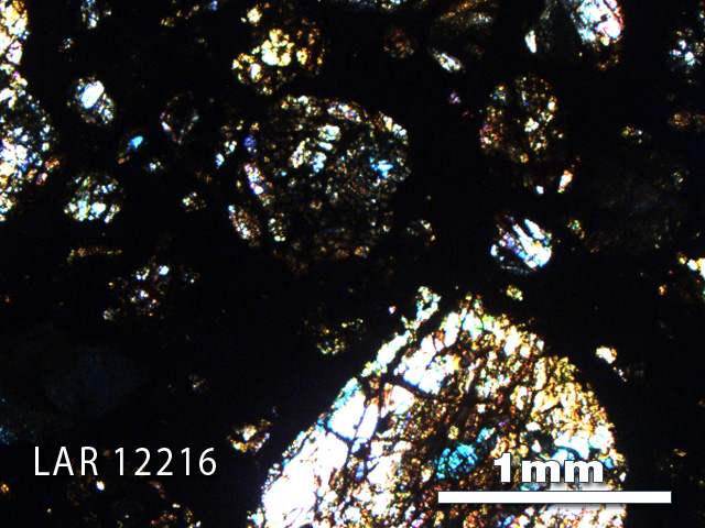 Thin Section Photo of Sample LAR 12216 in Cross-Polarized Light with 2.5X Magnification