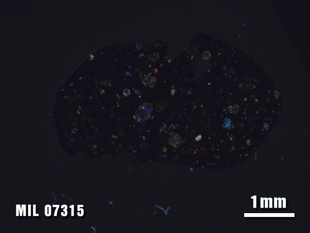 Thin Section Photo of Sample MIL 07315 at 1.25X Magnification in Cross-Polarized Light