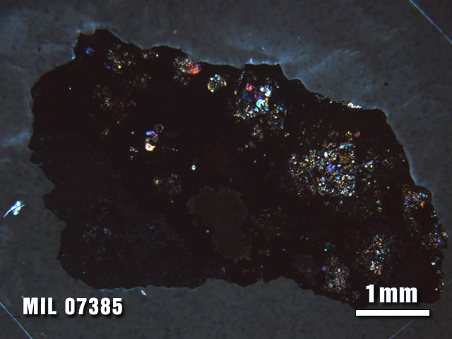 Thin Section Photo of Sample MIL 07385 at 1.25X Magnification in Cross-Polarized Light