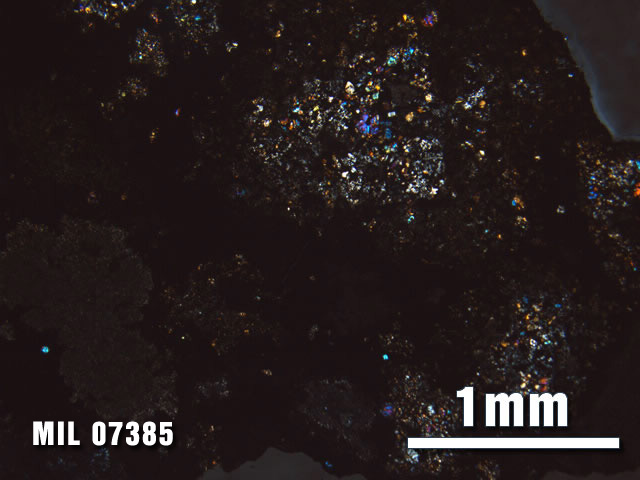 Thin Section Photo of Sample MIL 07385 at 2.5X Magnification in Cross-Polarized Light