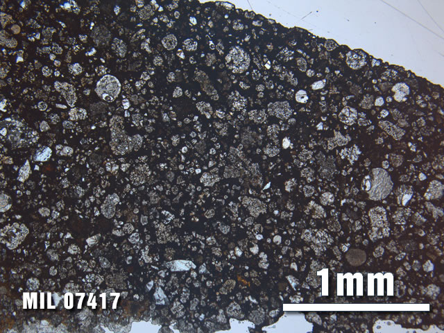 Thin Section Photo of Sample MIL 07417 at 2.5X Magnification in Plane-Polarized Light