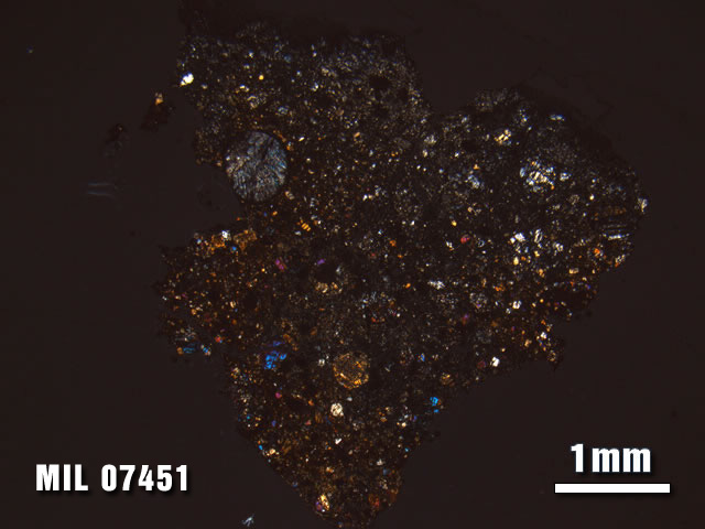 Thin Section Photo of Sample MIL 07451 at 1.25X Magnification in Cross-Polarized Light