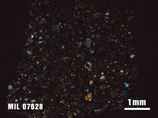 Thin Section Photo of Sample MIL 07628 at 1.25X Magnification in Cross-Polarized Light