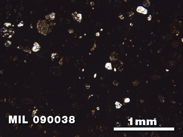Thin Section Photo of Sample MIL 090038 in Plane-Polarized Light with 2.5X Magnification