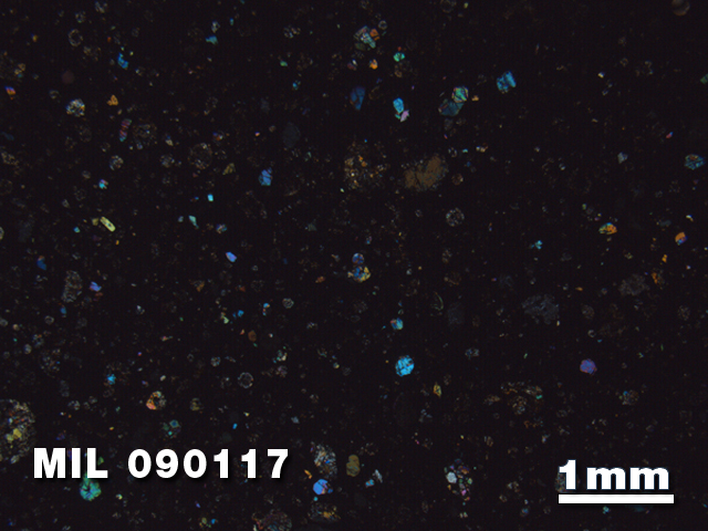 Thin Section Photo of Sample MIL 090117 in Cross-Polarized Light with 1.25X Magnification