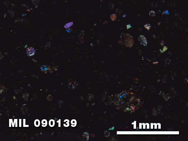 Thin Section Photo of Sample MIL 090139 in Cross-Polarized Light with 2.5X Magnification