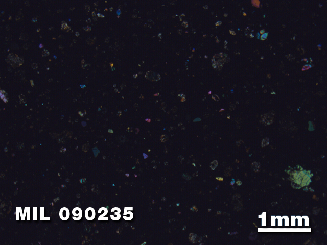 Thin Section Photo of Sample MIL 090235 in Cross-Polarized Light with 1.25X Magnification