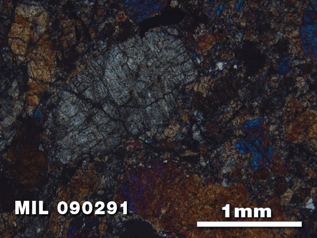Thin Section Photo of Sample MIL 090291 in Cross-Polarized Light with 2.5X Magnification