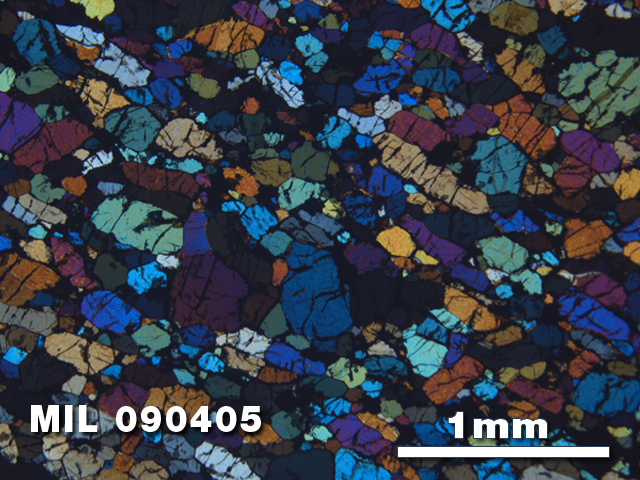 Thin Section Photo of Sample MIL 090405 in Cross-Polarized Light with 2.5X Magnification