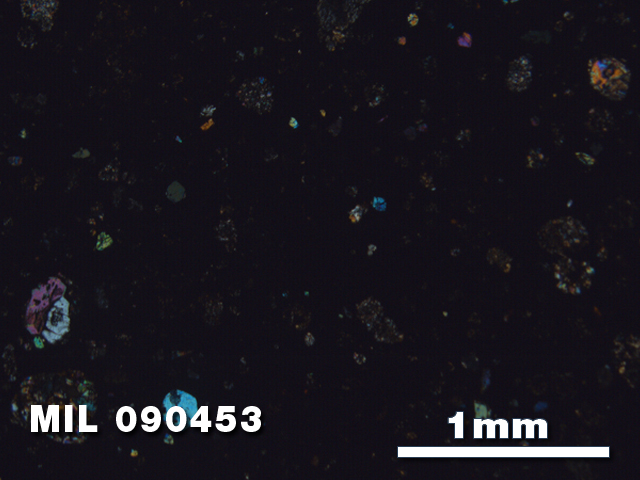 Thin Section Photo of Sample MIL 090453 in Cross-Polarized Light with 2.5X Magnification