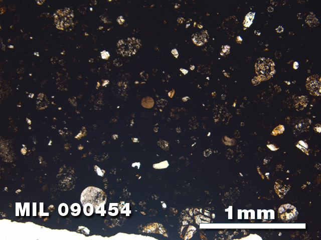 Thin Section Photo of Sample MIL 090454 in Plane-Polarized Light with 2.5X Magnification