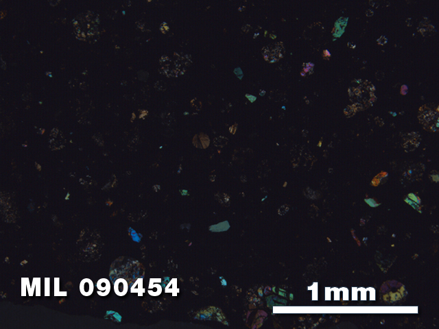 Thin Section Photo of Sample MIL 090454 in Cross-Polarized Light with 2.5X Magnification