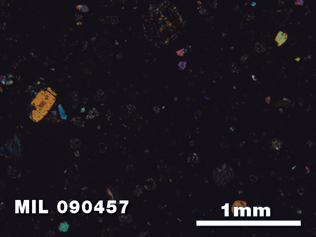 Thin Section Photo of Sample MIL 090457 in Cross-Polarized Light with 2.5X Magnification