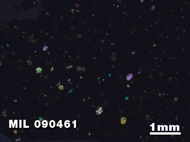 Thin Section Photo of Sample MIL 090461 in Cross-Polarized Light with 1.25X Magnification