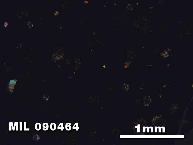 Thin Section Photo of Sample MIL 090464 in Cross-Polarized Light with 2.5X Magnification