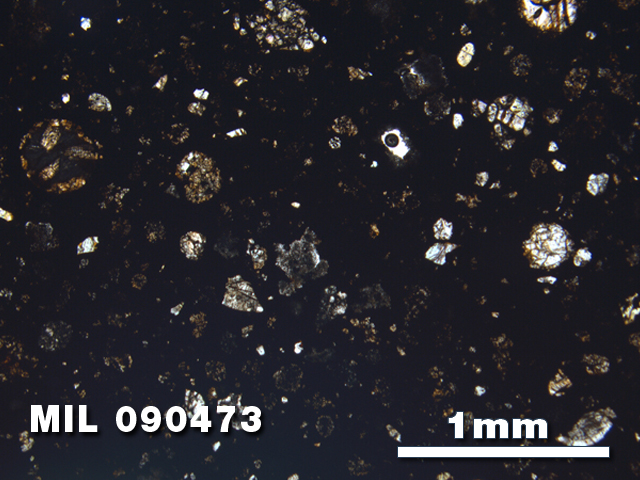 Thin Section Photo of Sample MIL 090473 in Plane-Polarized Light with 2.5X Magnification