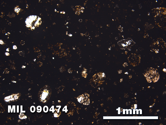 Thin Section Photo of Sample MIL 090474 in Plane-Polarized Light with 2.5X Magnification
