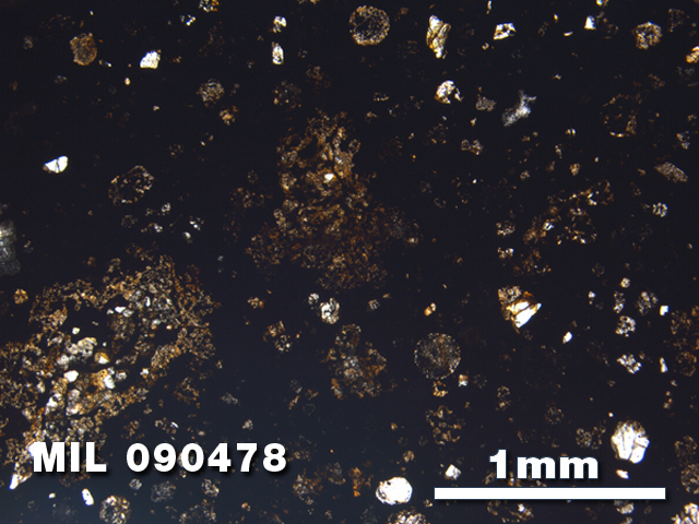 Thin Section Photo of Sample MIL 090478 in Plane-Polarized Light with 2.5X Magnification