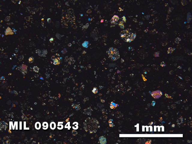 Thin Section Photo of Sample MIL 090543 in Cross-Polarized Light with 2.5X Magnification
