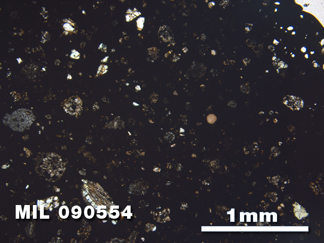 Thin Section Photo of Sample MIL 090554 in Plane-Polarized Light with 2.5X Magnification