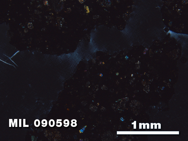 Thin Section Photo of Sample MIL 090598 in Cross-Polarized Light with 2.5X Magnification