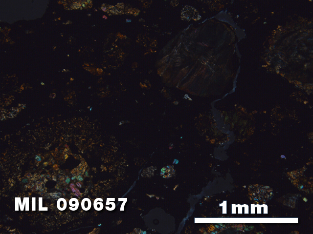 Thin Section Photo of Sample MIL 090657 in Cross-Polarized Light with 2.5X Magnification