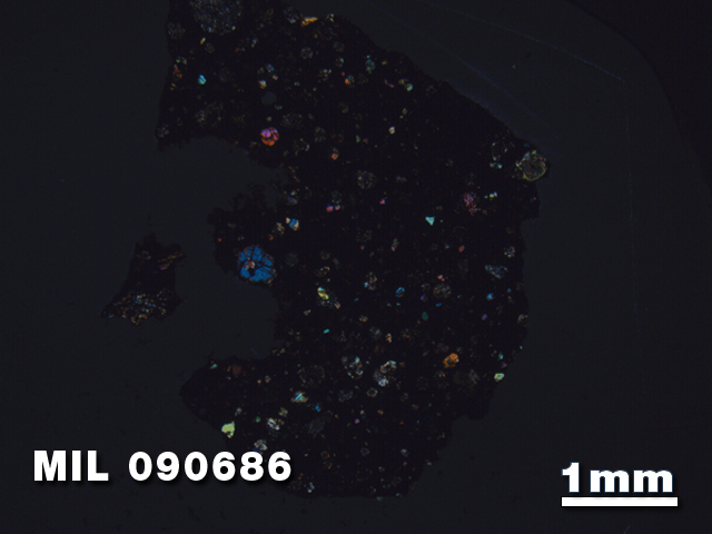 Thin Section Photo of Sample MIL 090686 in Cross-Polarized Light with 1.25X Magnification
