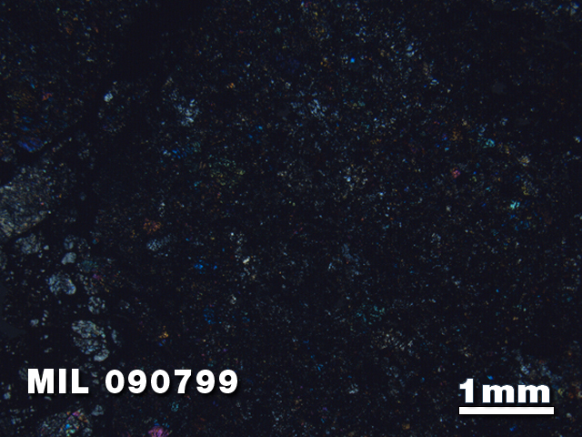 Thin Section Photo of Sample MIL 090799 in Cross-Polarized Light with 1.25X Magnification