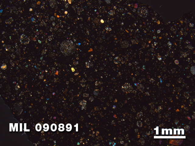 Thin Section Photo of Sample MIL 090891 in Cross-Polarized Light with 1.25X Magnification