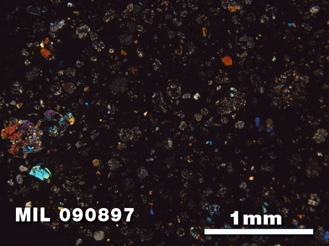 Thin Section Photo of Sample MIL 090897 in Cross-Polarized Light with 2.5X Magnification