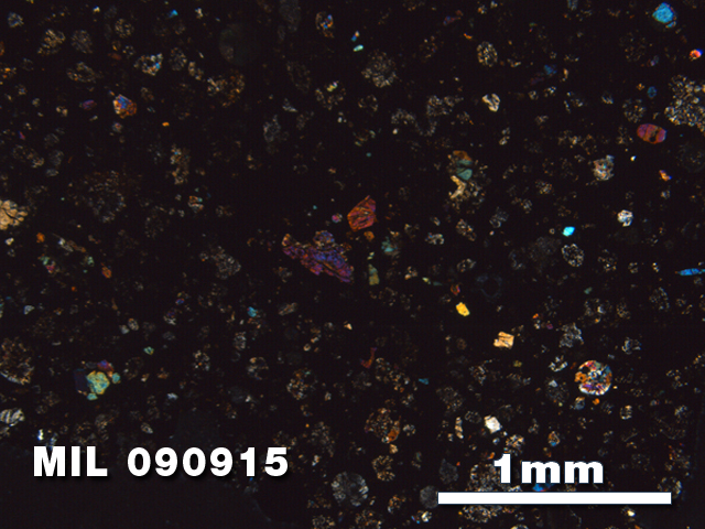 Thin Section Photo of Sample MIL 090915 in Cross-Polarized Light with 2.5X Magnification
