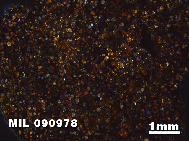 Thin Section Photo of Sample MIL 090978 in Cross-Polarized Light with 1.25X Magnification