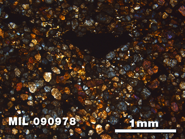 Thin Section Photo of Sample MIL 090978 in Cross-Polarized Light with 2.5X Magnification
