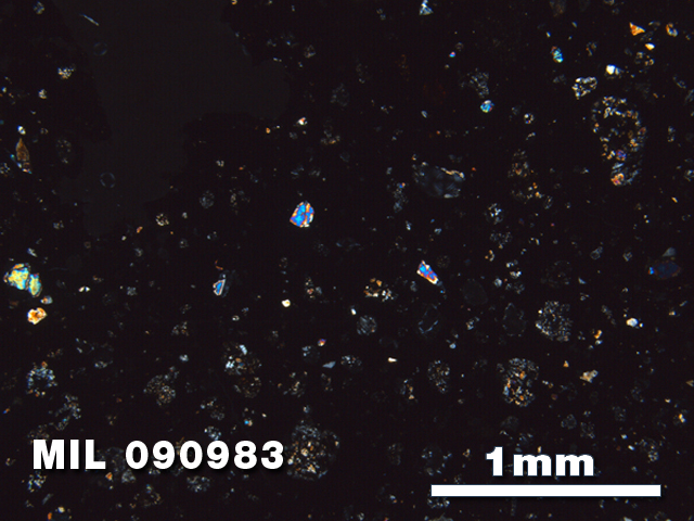 Thin Section Photo of Sample MIL 090983 in Cross-Polarized Light with 2.5X Magnification
