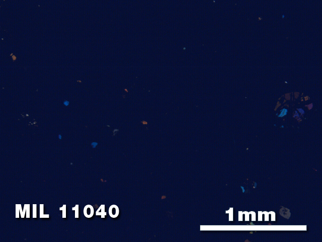 Thin Section Photo of Sample MIL 11040 in Cross-Polarized Light with 2.5X Magnification