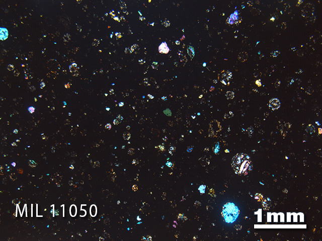 Thin Section Photo of Sample MIL 11050 in Cross-Polarized Light with 1.25x Magnification