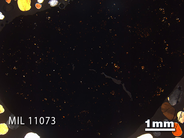 Thin Section Photo of Sample MIL 11073 in Cross-Polarized Light with 1.25x Magnification