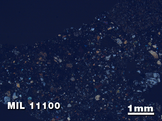 Thin Section Photo of Sample MIL 11100 in Cross-Polarized Light with 1.25X Magnification